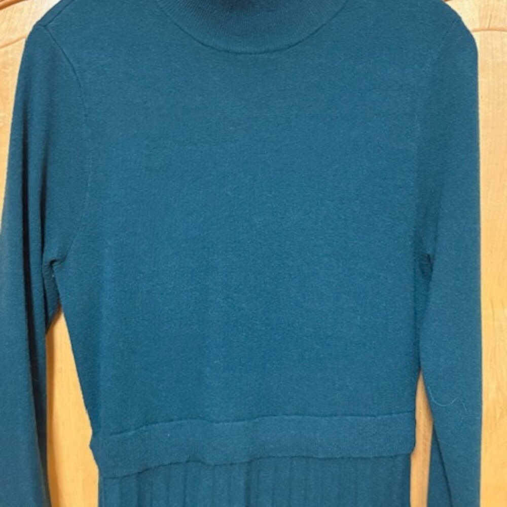 Ann Taylor Pleated Sweater Dress | Teal Green | Size Medium - Picture 3 of 4